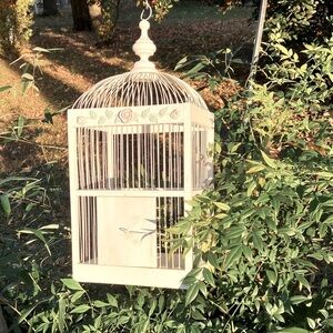 Shabby Chic Decorative Bird Cage Made Of Wood & Metal Bars. Latch Door Opening